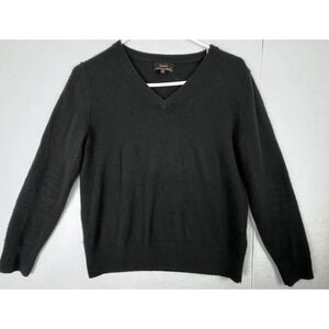 Quince 100% Mongolian Cashmere Black Cropped V Neck Sweater M